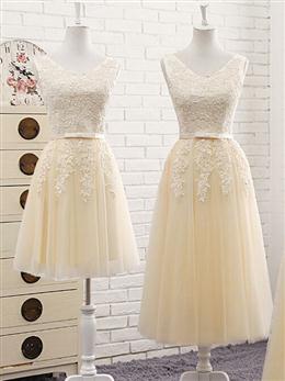 Picture of Lovely Tulle Light Champagne Bridesmaid Dresses, Long Party Dresses